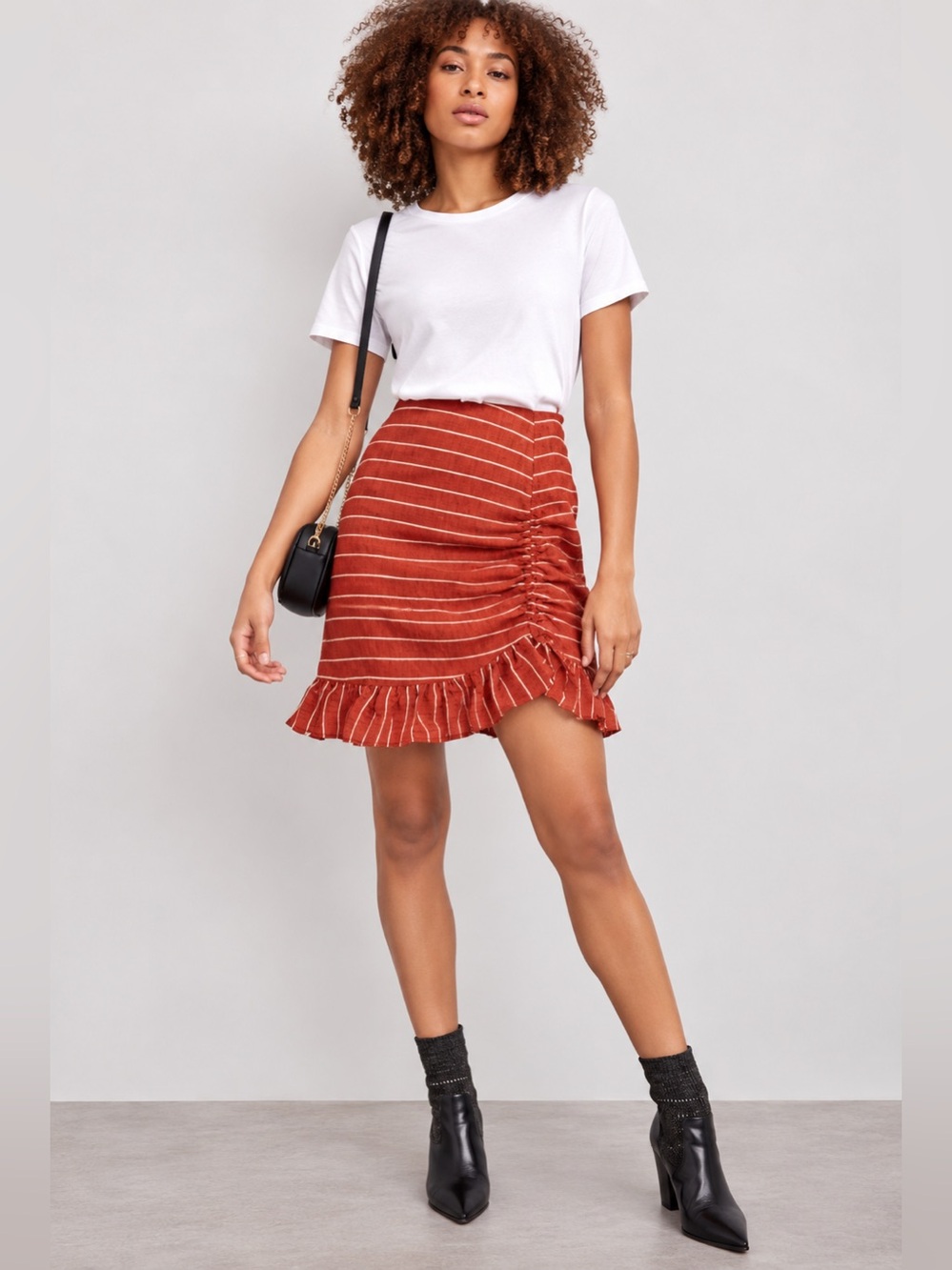 Scotch & Soda Tencel blend Women's Rust Stripe Ruched Ruffle Skirt